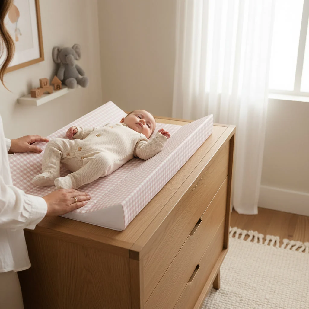 Gingham Anti-Roll Wedge Baby Changing Mat - Image 3
