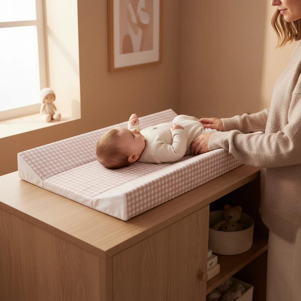 Gingham Anti-Roll Wedge Baby Changing Mat - Image 4