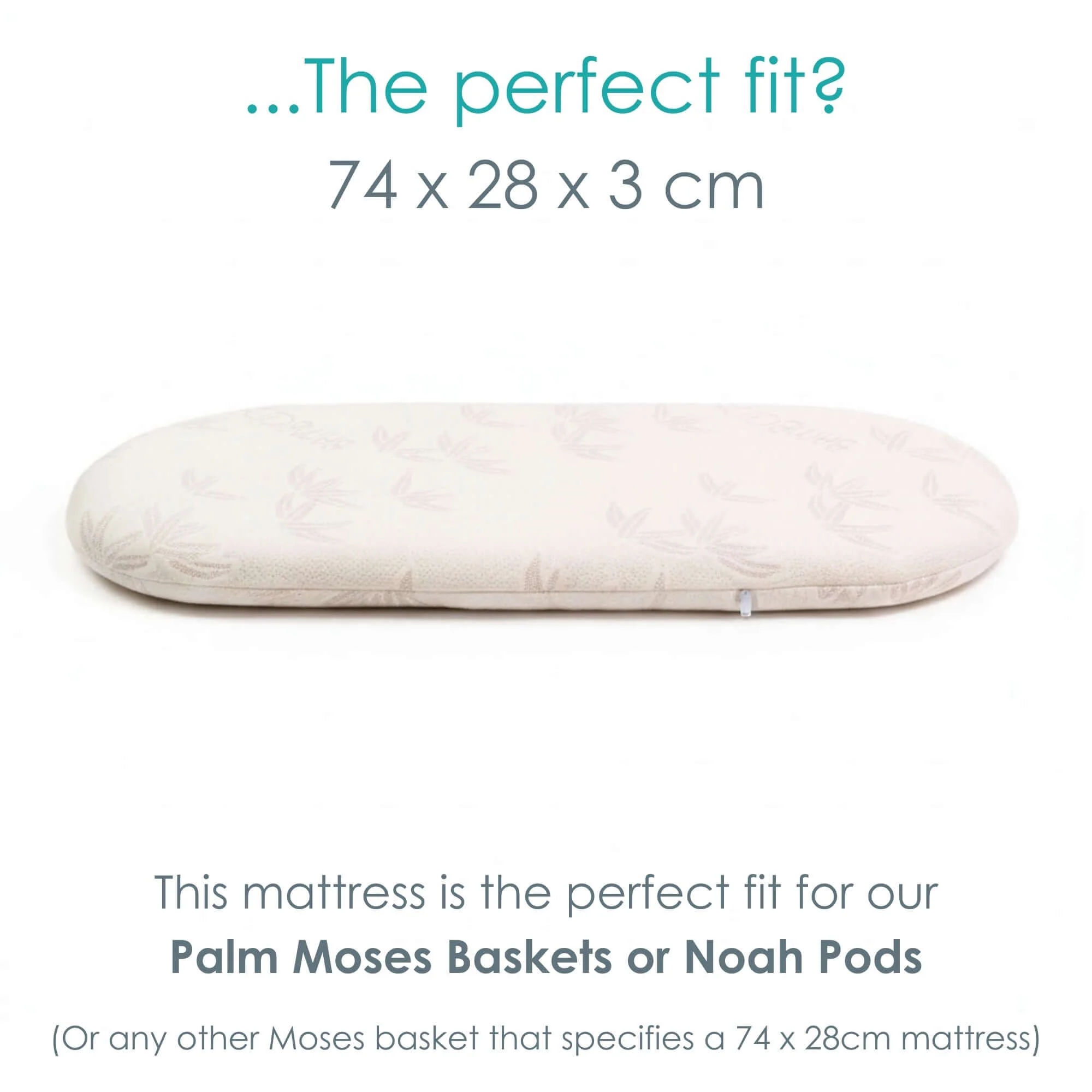 Natural Bamboo Palm Moses Basket/Noah Pod® Mattress (74 x 28 cm) - Image 3