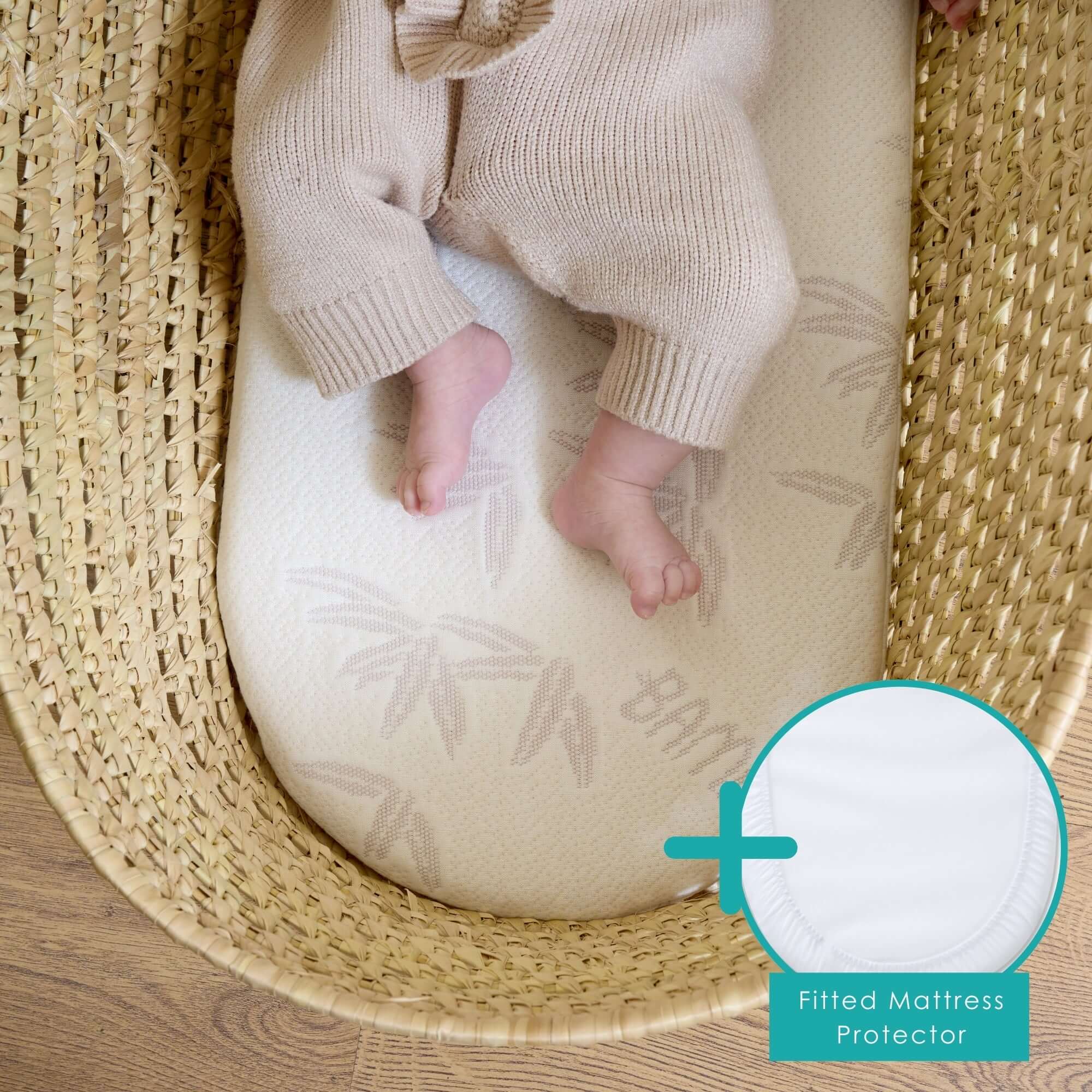Natural Bamboo Palm Moses Basket/Noah Pod® Mattress (74 x 28 cm) - Image 9