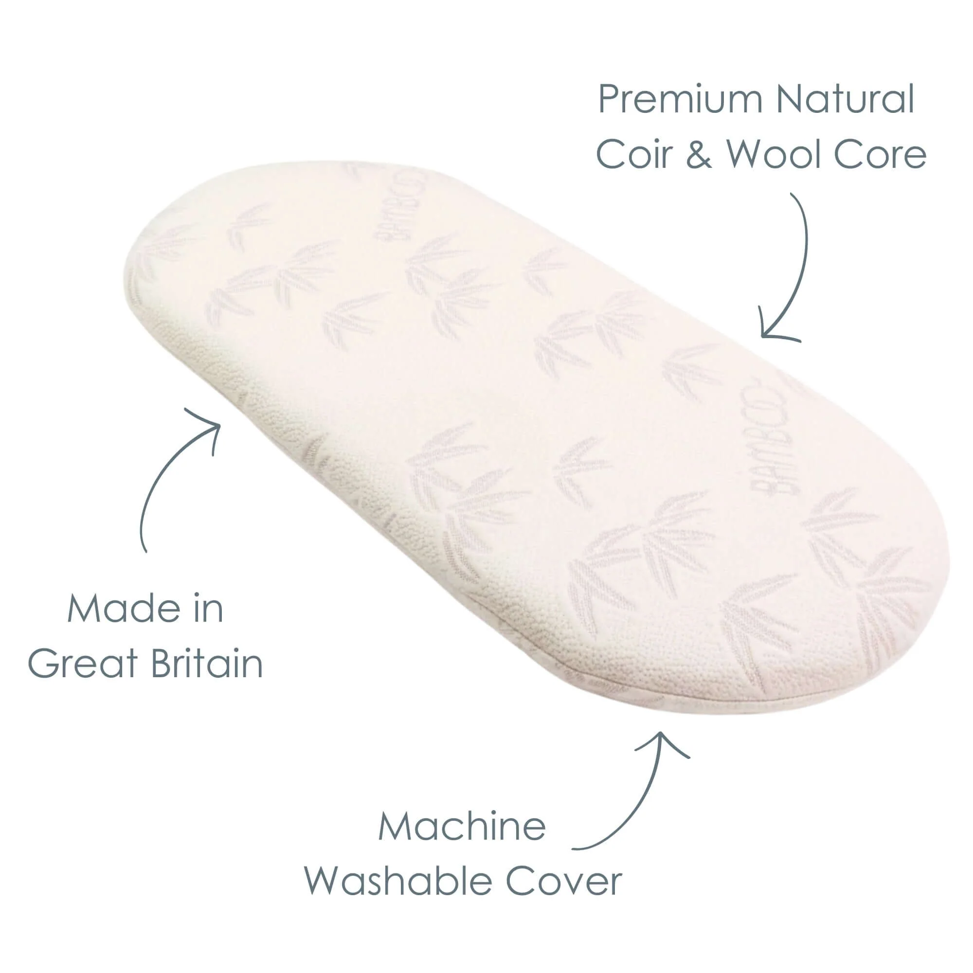 Natural Bamboo Palm Moses Basket/Noah Pod® Mattress (74 x 28 cm) - Image 4