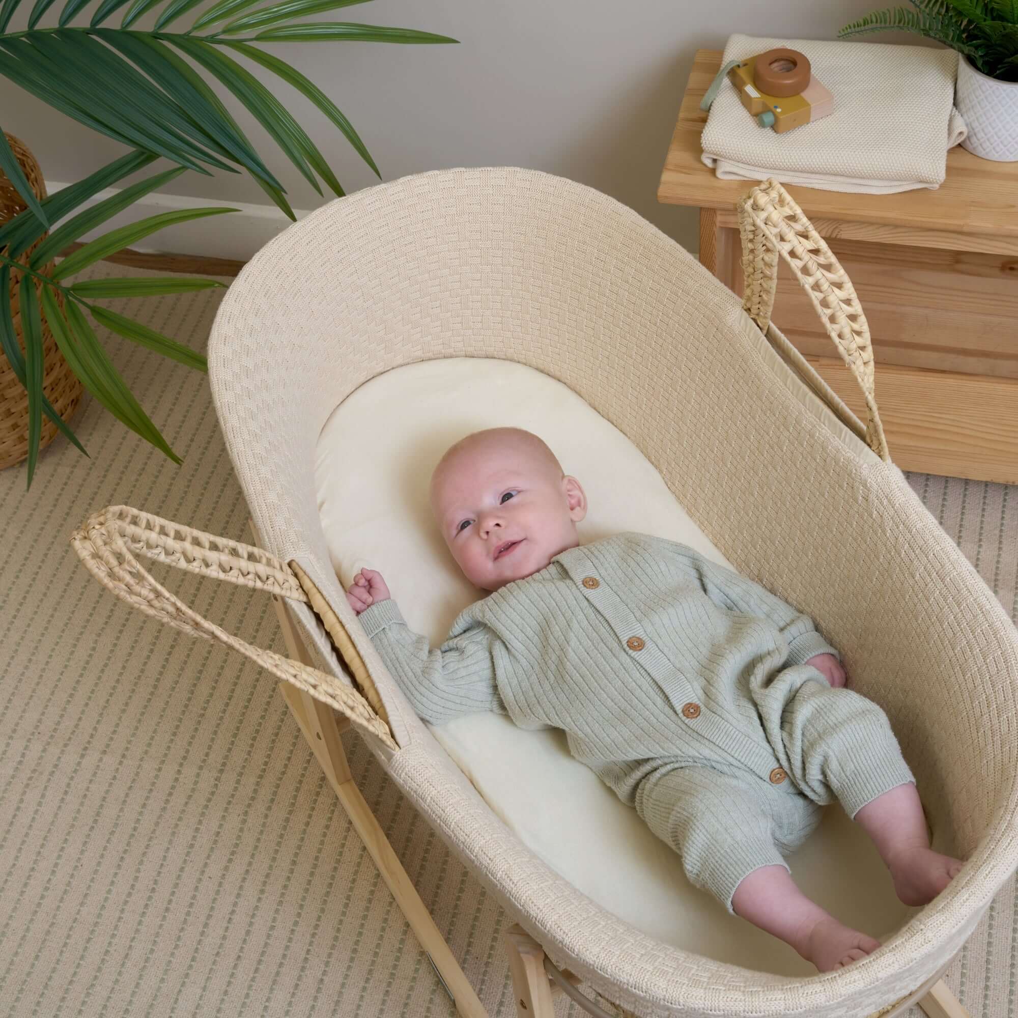 Organic Knitted Palm Moses Basket - Image 3