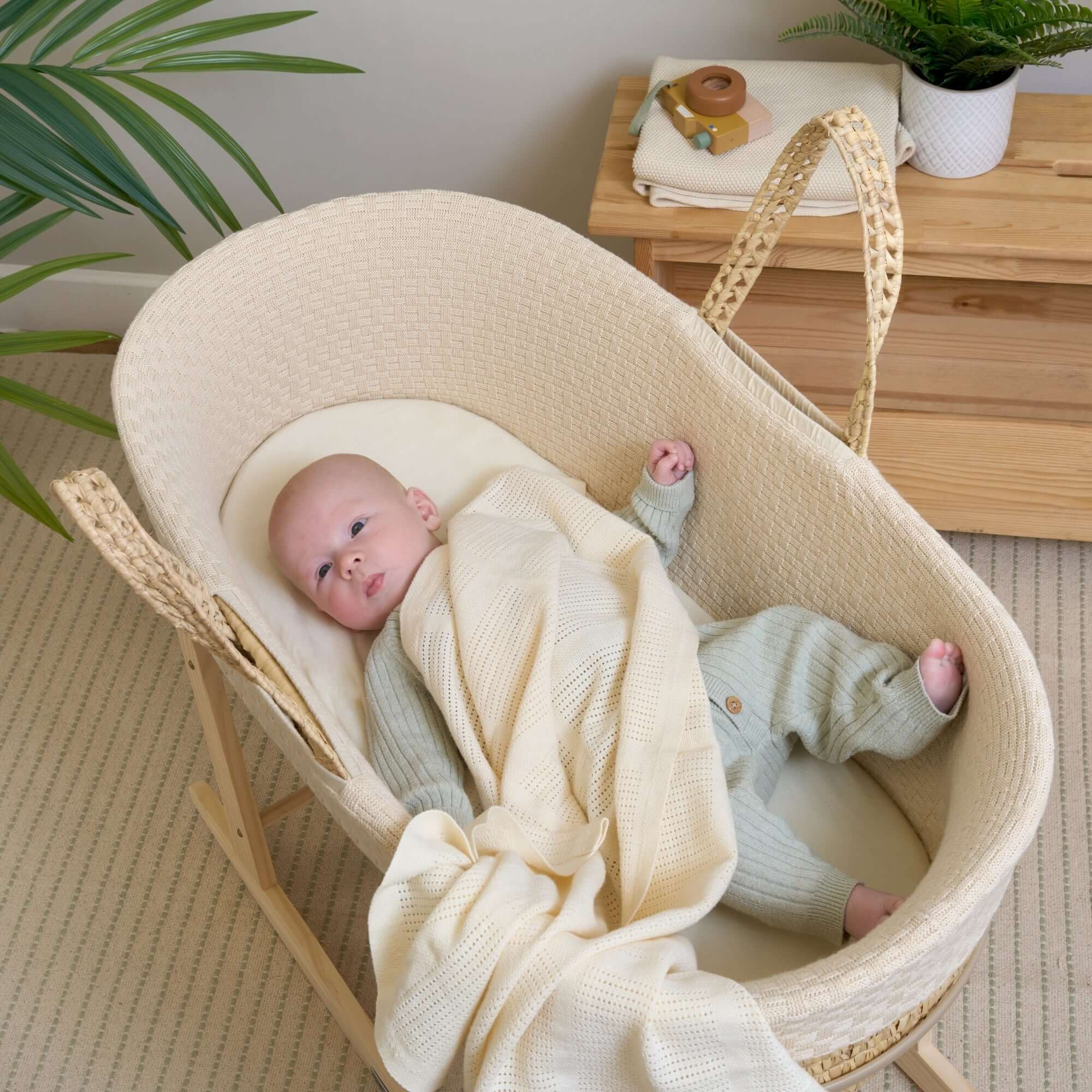 Organic Knitted Palm Moses Basket - Image 8