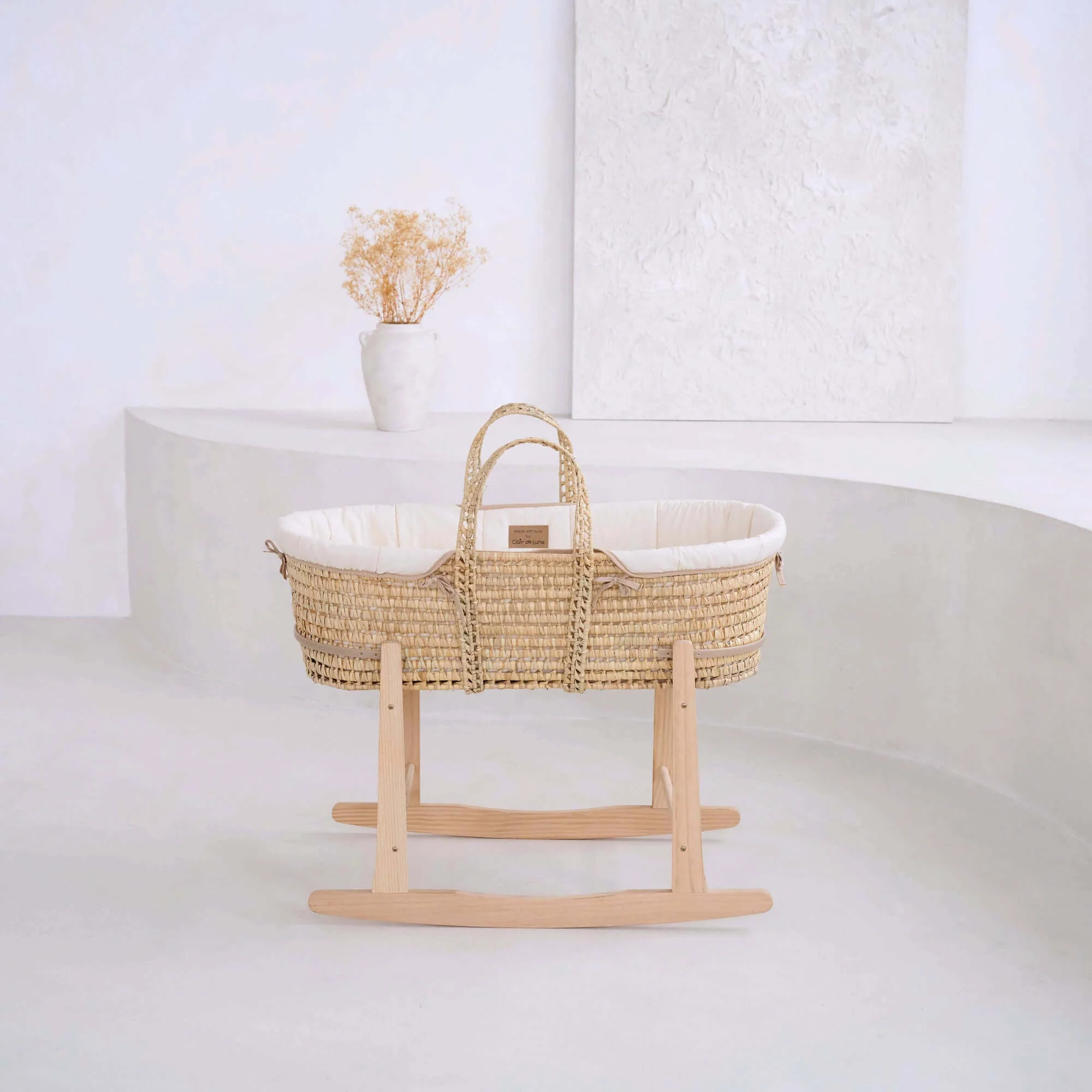 Organic Palm Moses Basket with Stand and Bedding Bundle