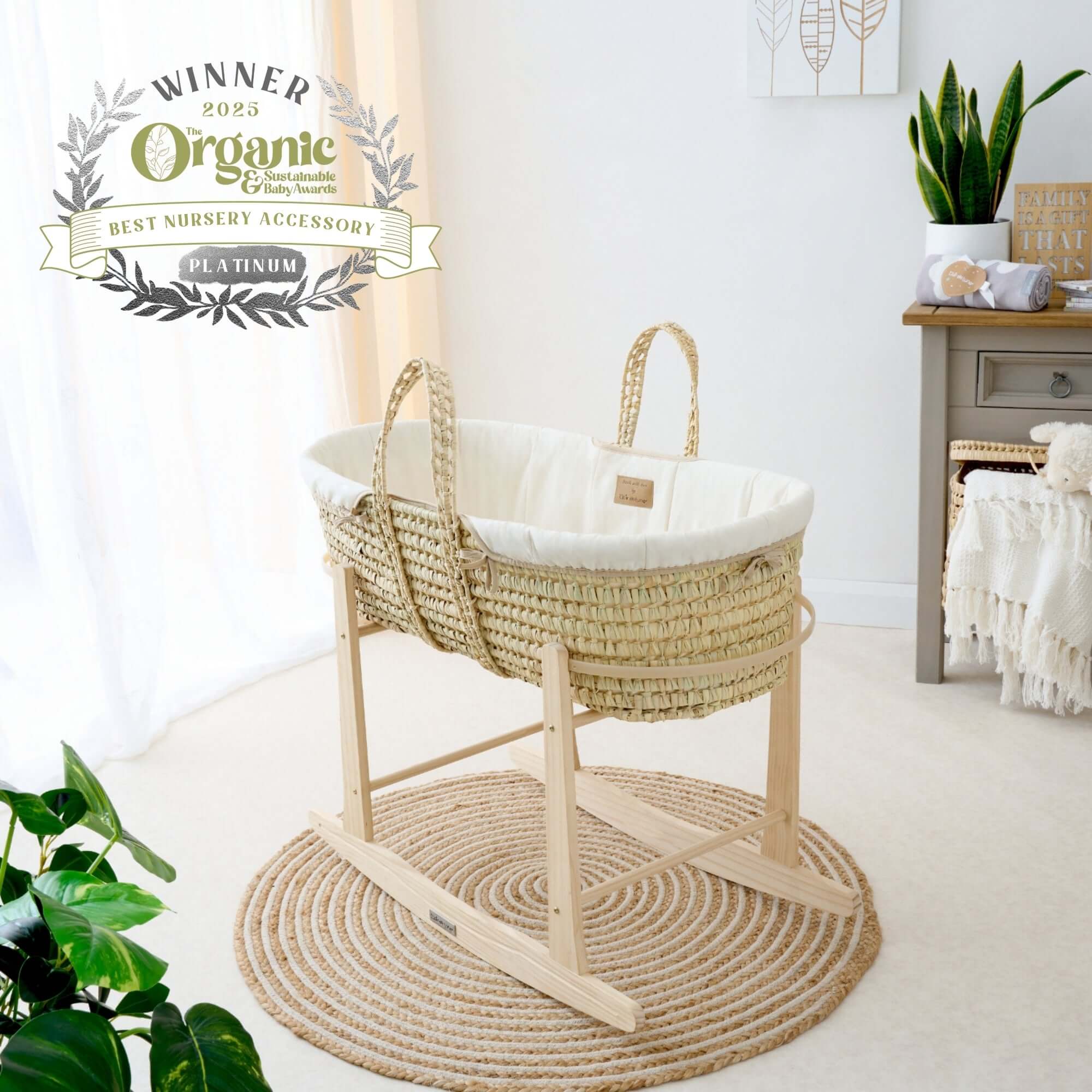 Organic Palm Moses Basket with Stand and Bedding Bundle - Image 3