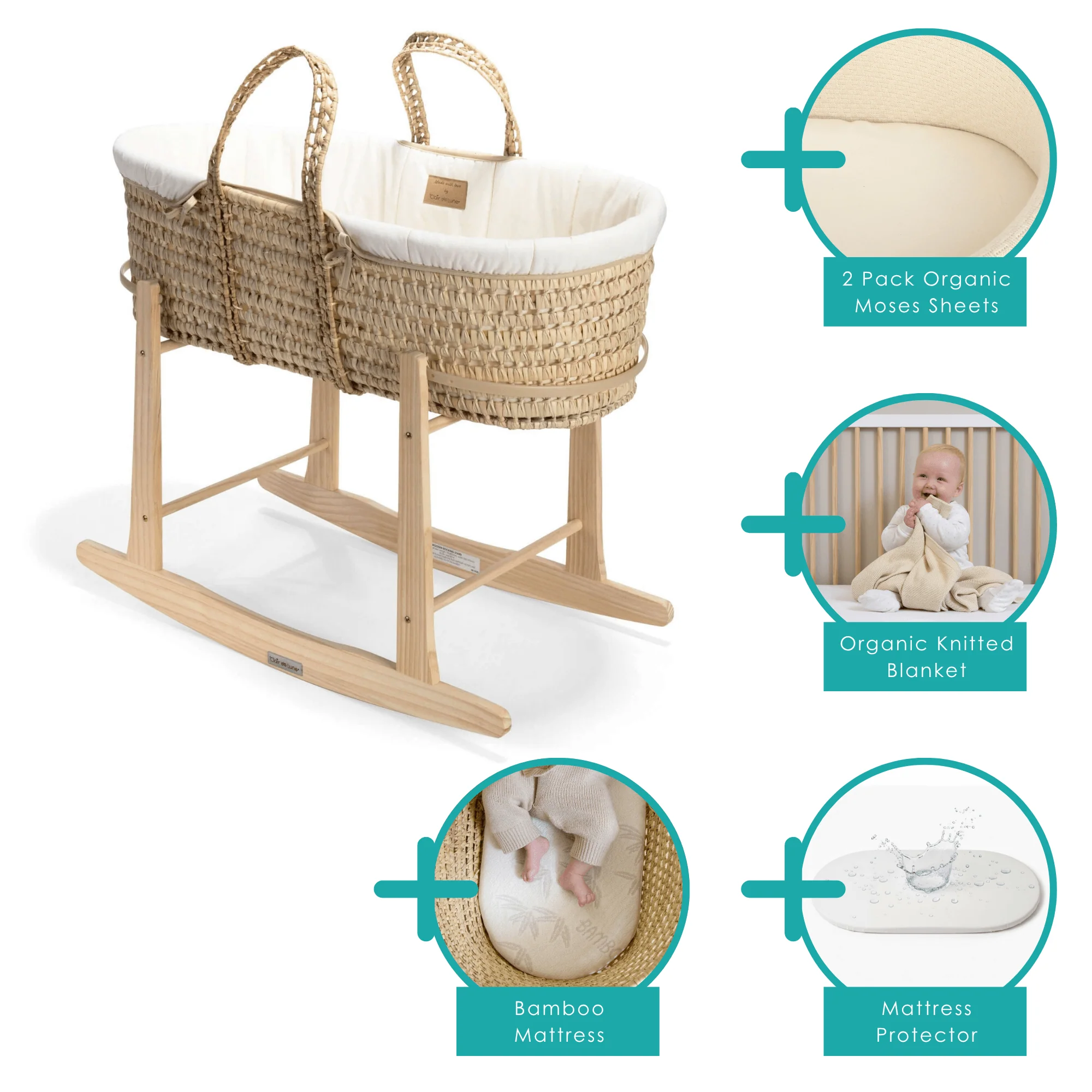 Organic Palm Moses Basket with Stand and Bedding Bundle - Image 7