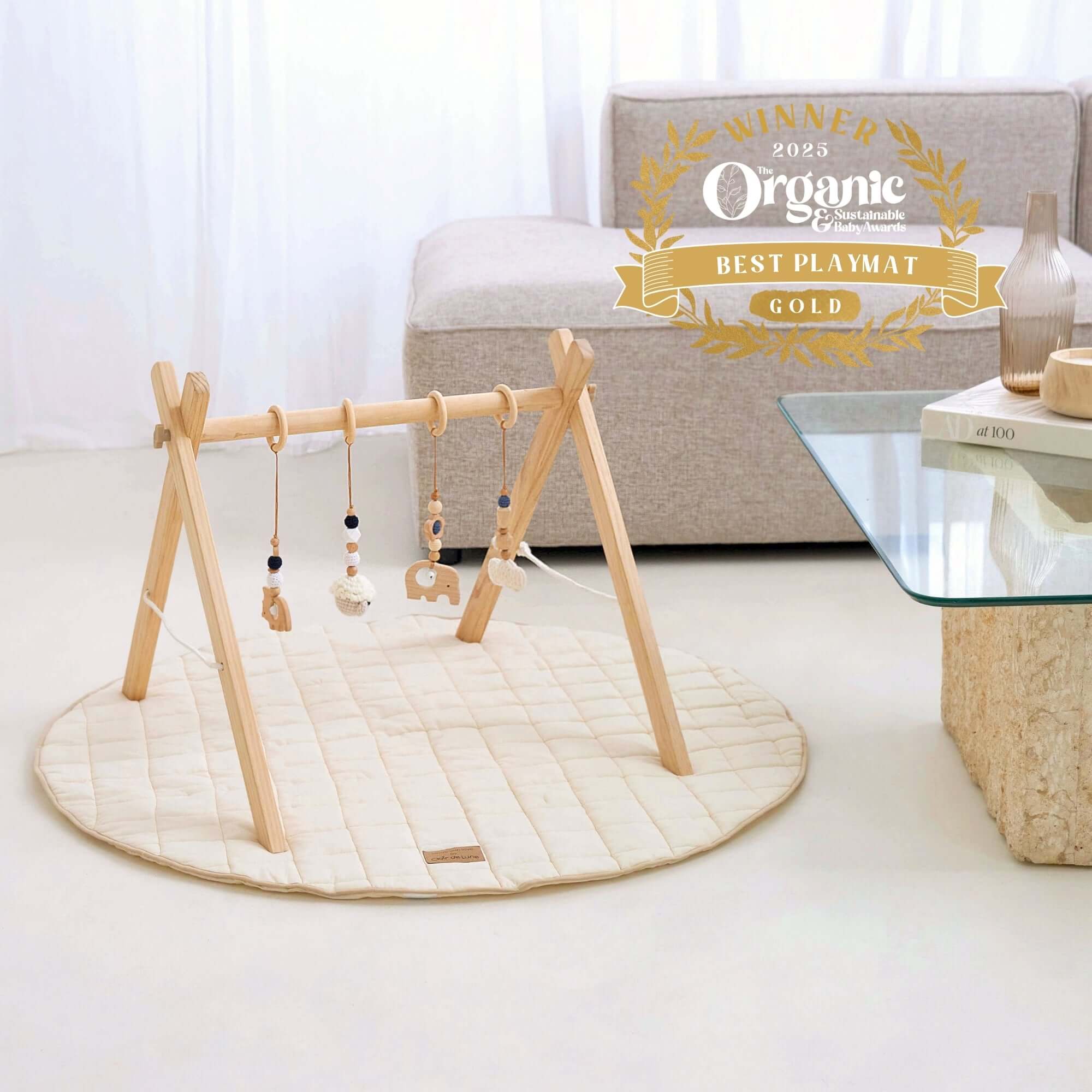 Organic Play Mat & Wooden Play Gym Set - Image 3