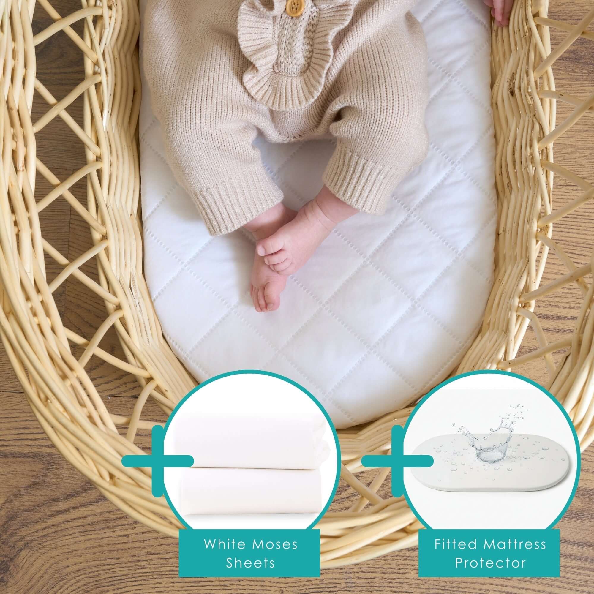 Quilted Microfibre Wicker Moses Basket Mattress (65 x 28 cm) - Image 10