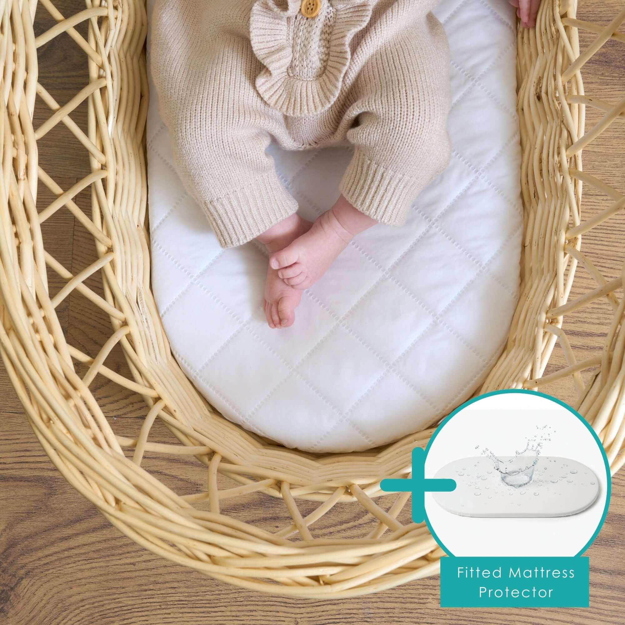 Quilted Microfibre Wicker Moses Basket Mattress (65 x 28 cm) - Image 8