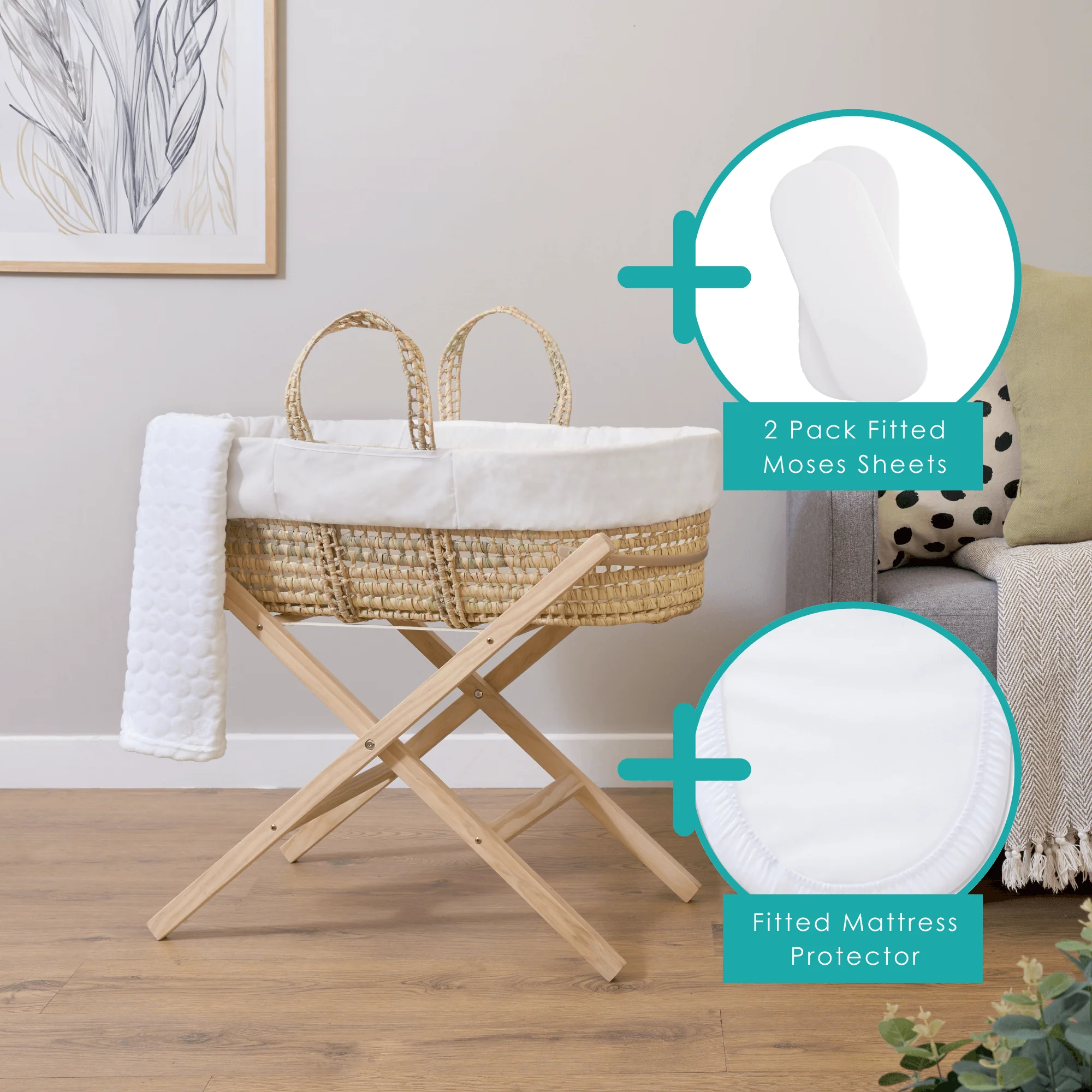 Special Buy - Scandi Palm Moses Basket With Stand Bundle - Image 7