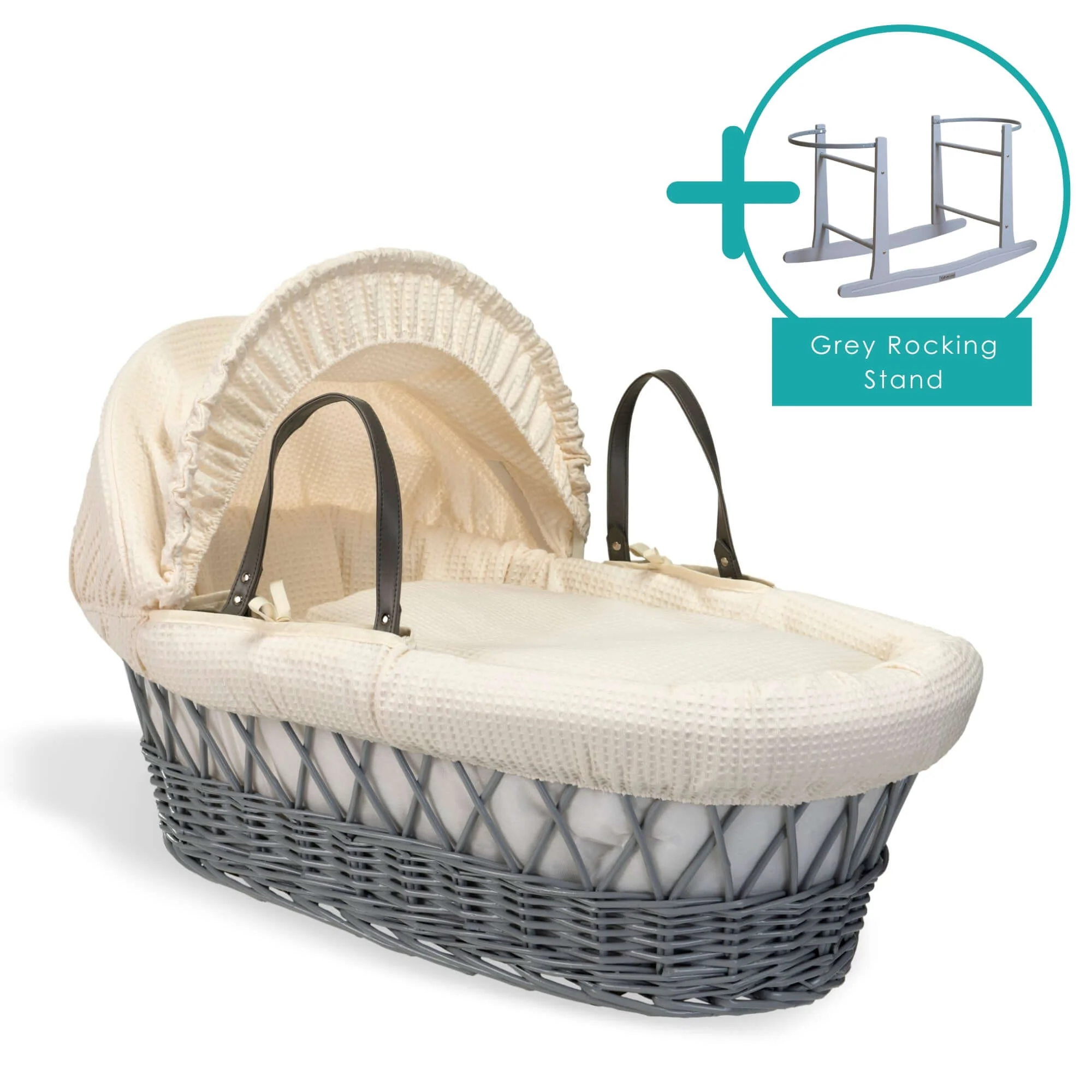 Waffle Grey Wicker Moses Basket - Image 12