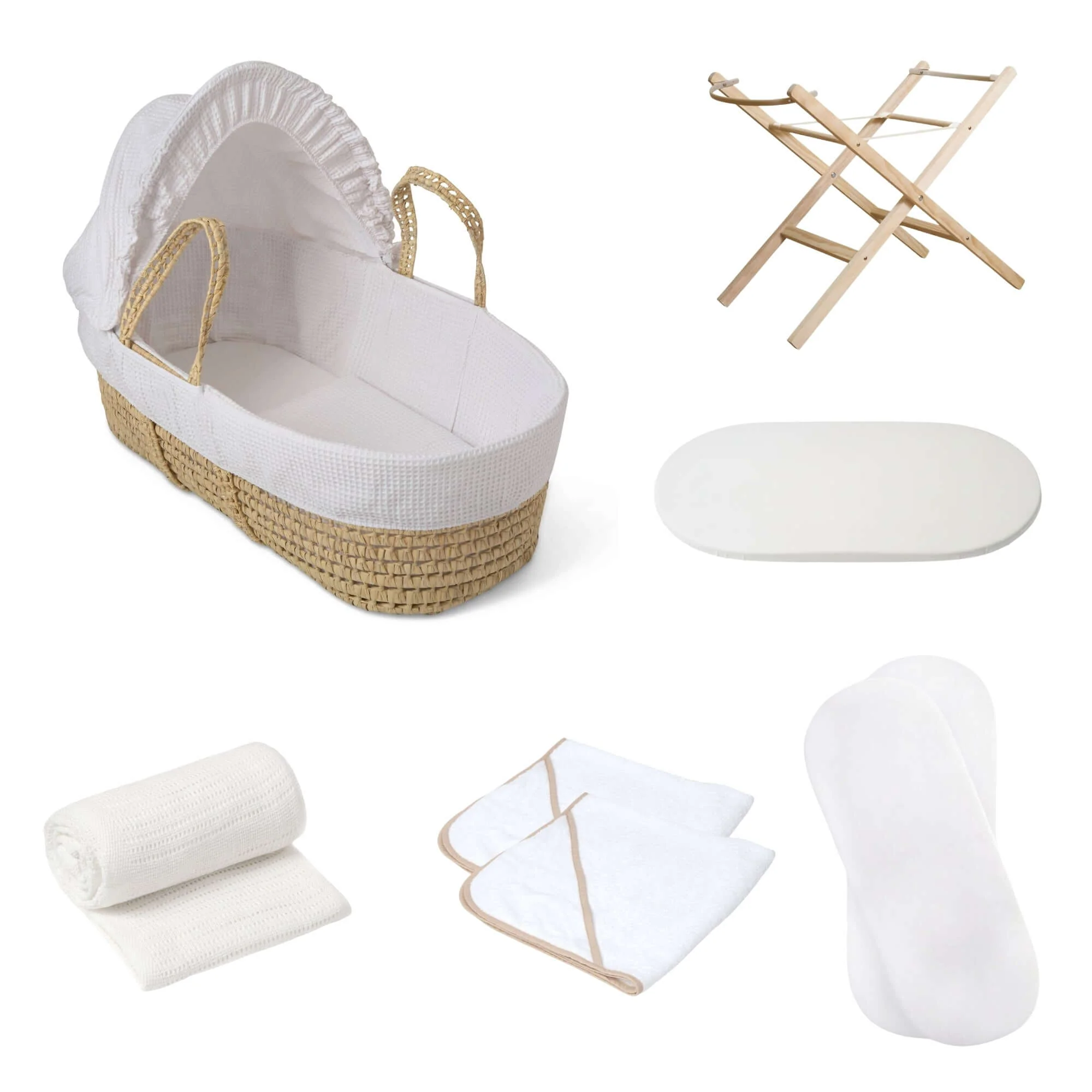 Waffle Palm Moses Basket With Stand & Bedding Bundle - Image 2