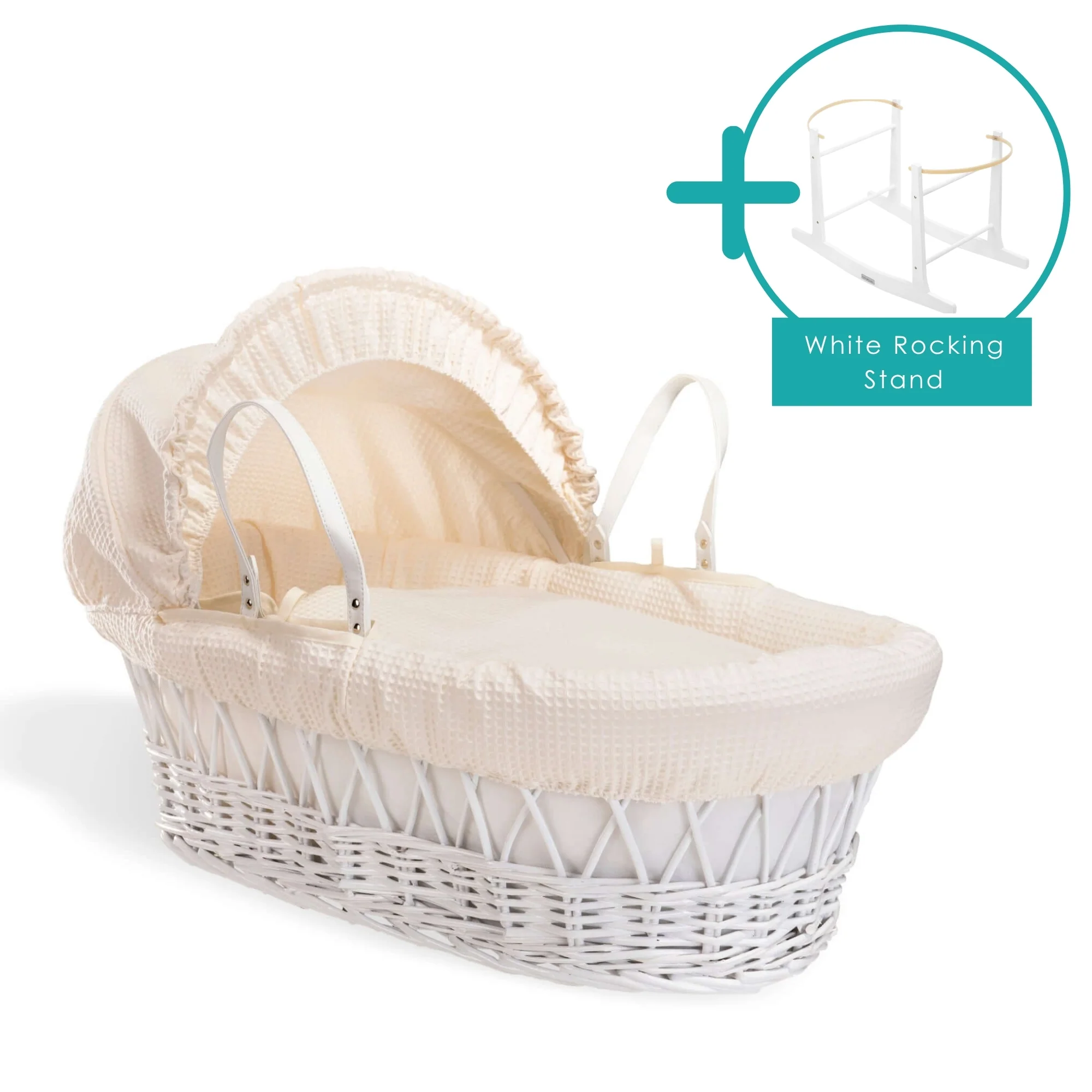 Waffle White Wicker Moses Basket - Image 14