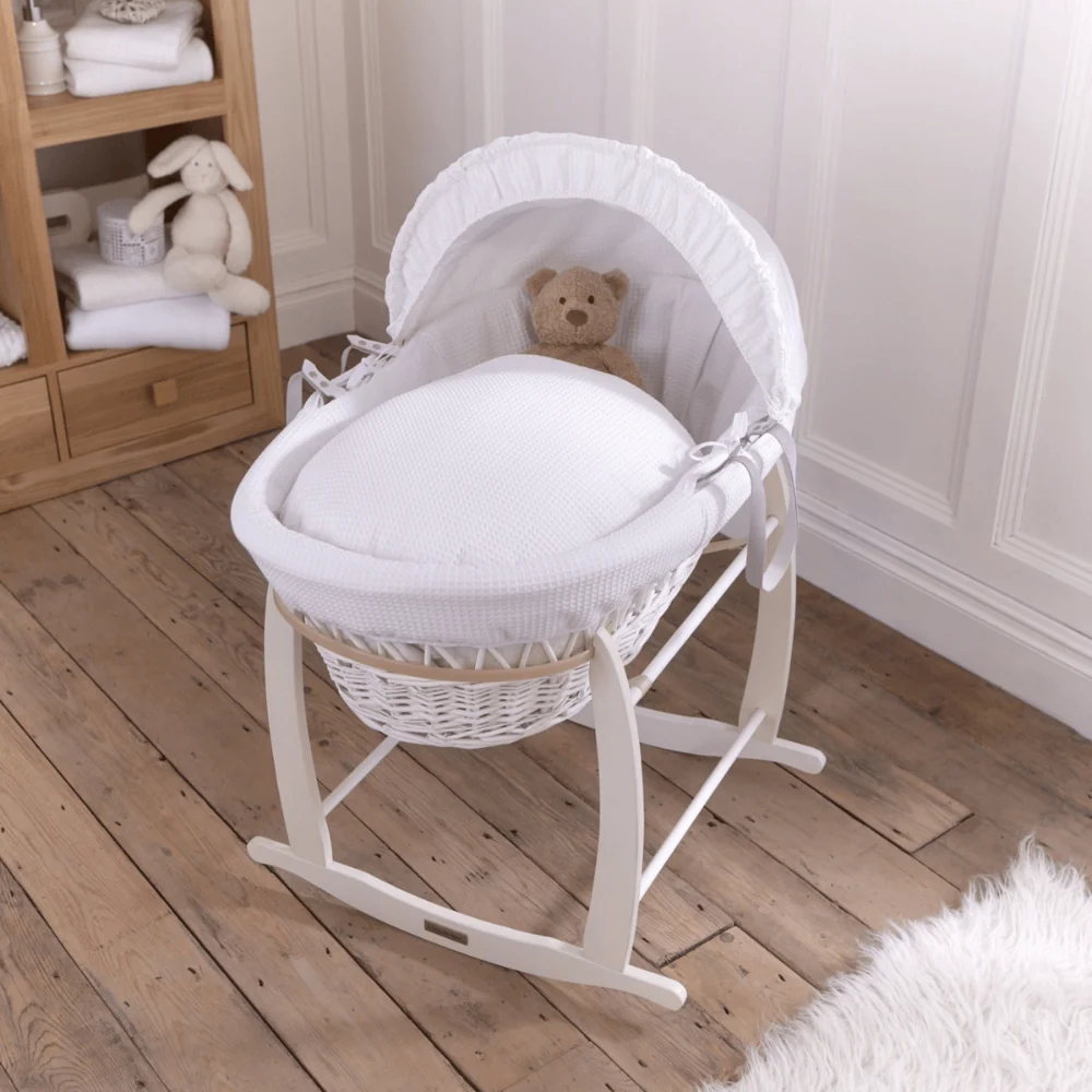 Waffle White Wicker Moses Basket - Image 6