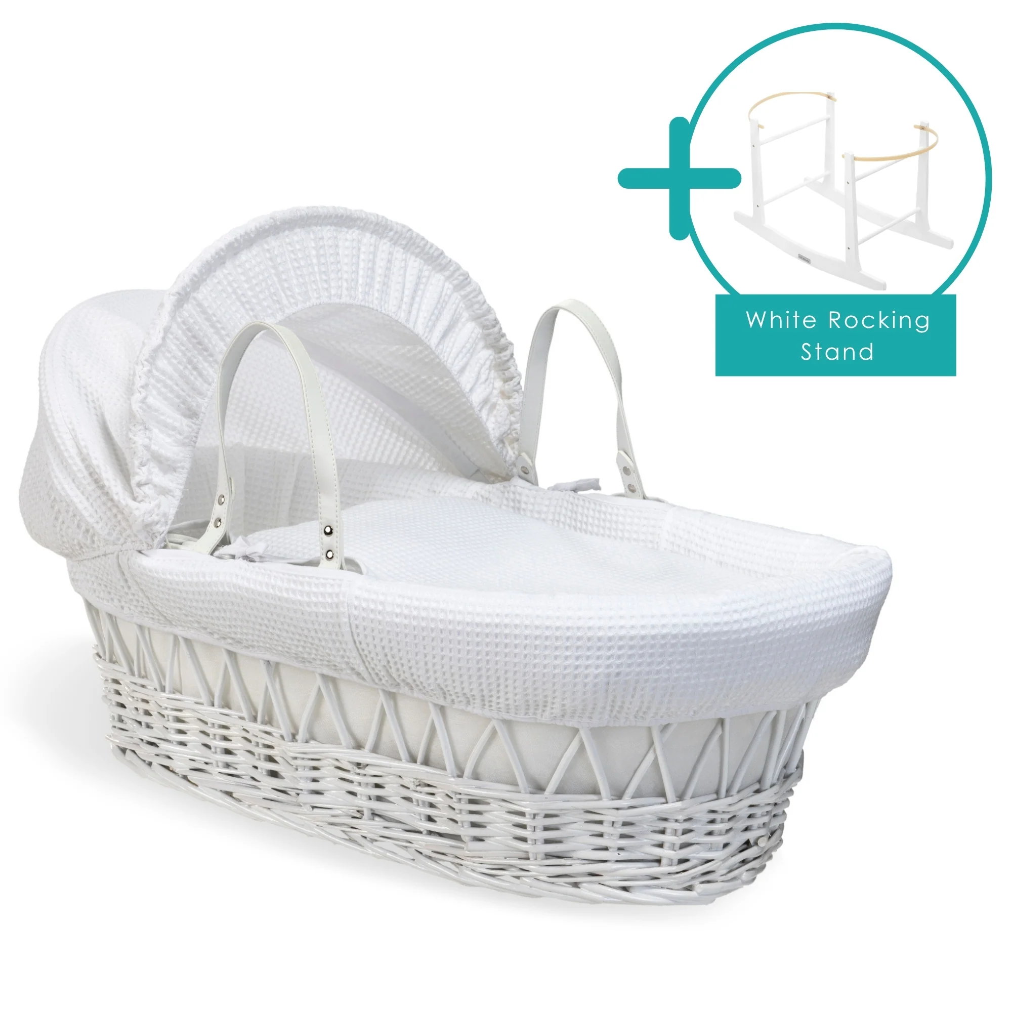 Waffle White Wicker Moses Basket - Image 7