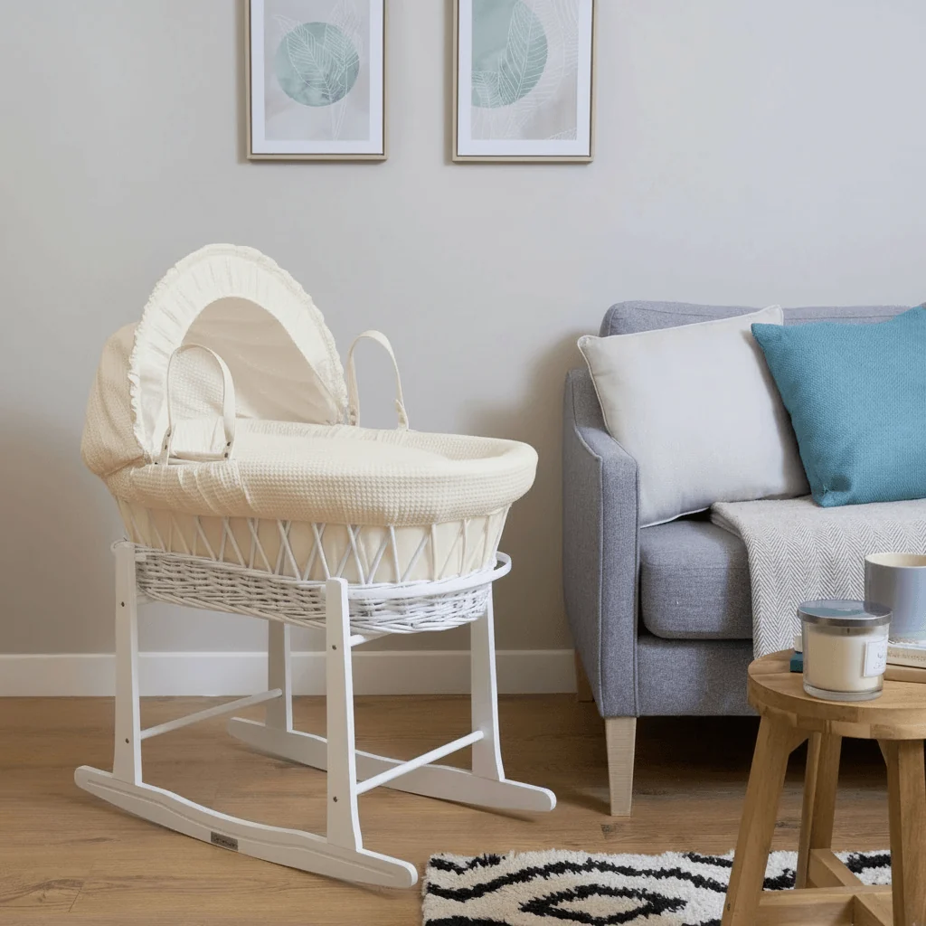 Waffle White Wicker Moses Basket - Image 8